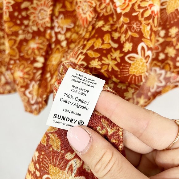 Sundry NEW Boho Floral Flutter Sleeve Top Lightweight Cotton - Size 2, MEDIUM - Picture 5 of 8